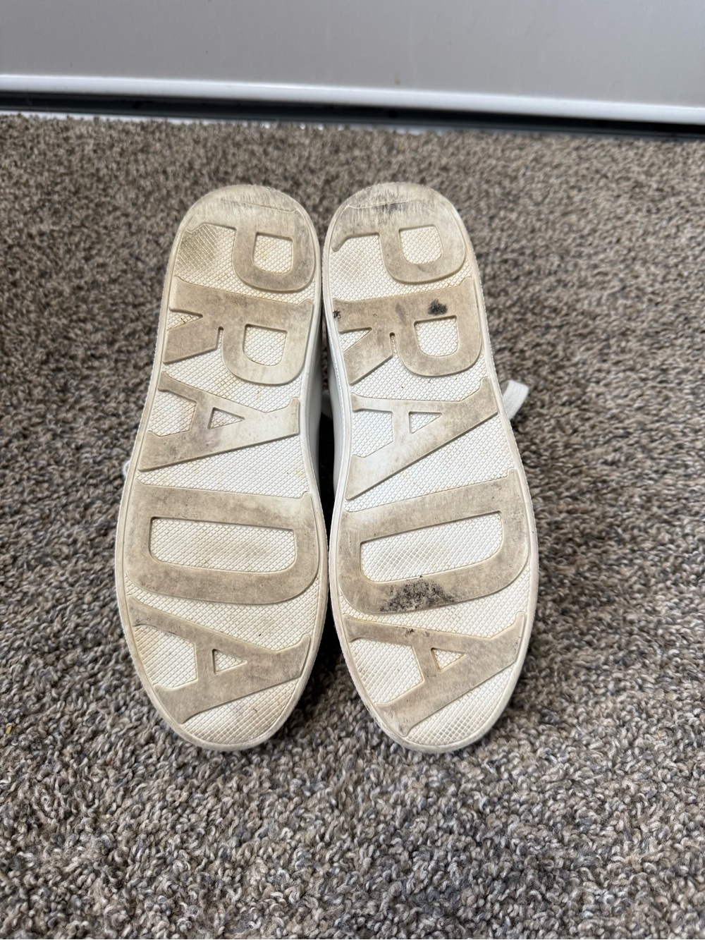 Prada White Leather Lace-Up Sneakers - Picture 5 of 6